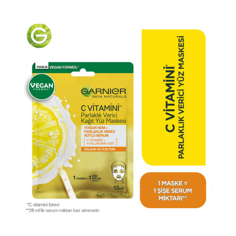 Garnier C Vitamini Parlaklık Verici Kağıt Yüz Maskesi 28 gr -1