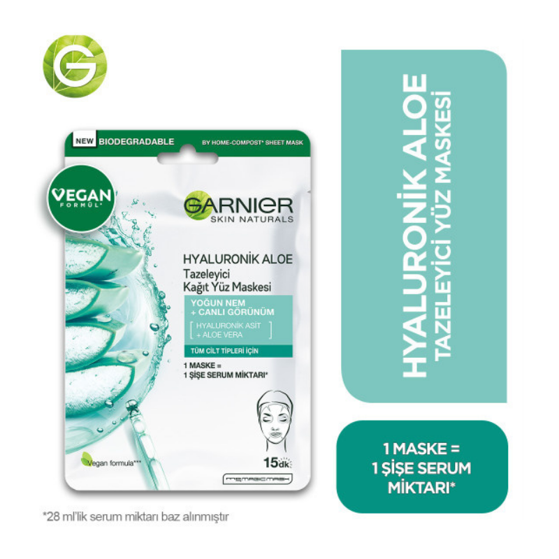 Garnier Hyaluronik Aloe Tazeleyici Kağıt Yüz Maskesi 28 gr -1