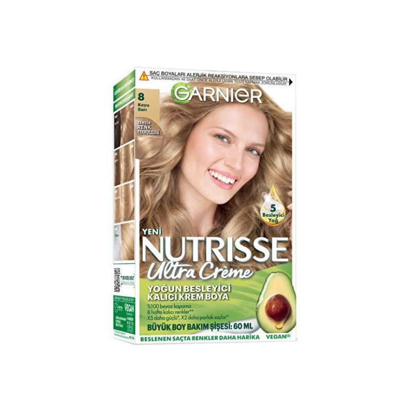Garnier Nutrisse Ultra Creme 8 Koyu Sarı Saç Boyası -1