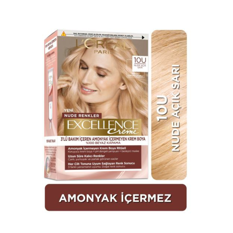 Loreal Paris Excellence Creme Nude Renkler Saç Boyası -10U Nude Açık Sarı -1