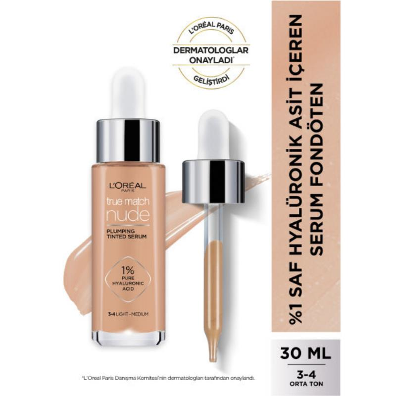 Loreal Paris True Match Nude Fondöten Serum 3-4 Light Medium 30 ml -1