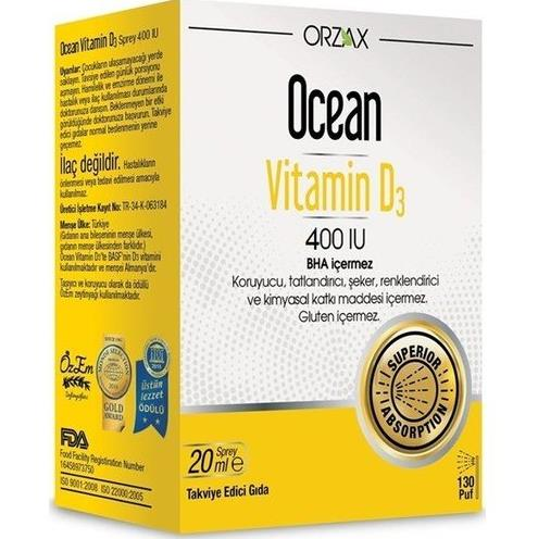 Orzax Ocean Vitamin D3 400 IU Sprey 20 ml -1