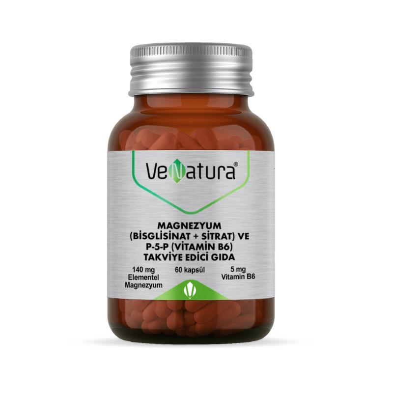 Venatura Magnezyum(Bisglisinat+Sitrat) ve P5P (Vitamin B6) 60 Kapsül -1