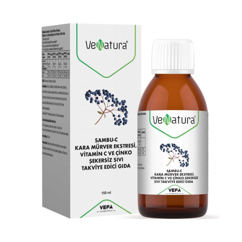 VeNatura Sambu-C Kara Mürver Ekstresi- Vitamin C ve Çinko Şekersiz Sıvı Takviye Edici Gıda 150 ml - 1