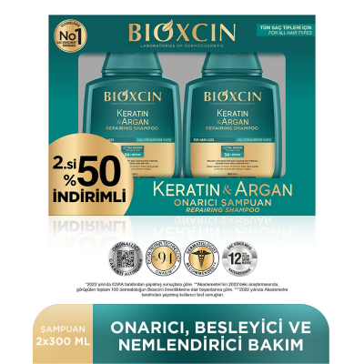 Bioxcin Keratin & Argan Onarıcı Şampuan 300 ml x 2 adet - 2.si %50 İndirimli - 2