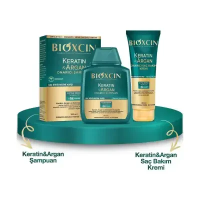 Bioxcin Keratin & Argan Onarıcı Şampuan + Onarıcı Saç Bakım Kremi İkili Set - Bioxcin