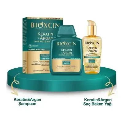 Bioxcin Keratin & Argan Onarıcı Şampuan + Onarıcı Saç Bakım Yağı İkili Set - Bioxcin