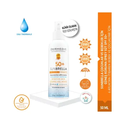 Dermedic Sunbrella Çocuklar Ve Bebekler İçin SPF50+ Güneş Koruyucu Süt Sprey 150 ml - Dermedic
