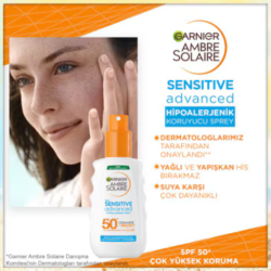 Garnier Ambre Solaire Sensitive Advanced Hipoalerjenik Güneş Koruyucu Sprey SPF50+ 150 ml - 2