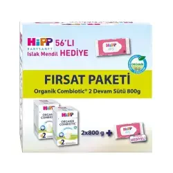 Hipp Organic Combiotic 2 Devam Sütü 2x800 gr + Islak Mendil Hediyeli Fırsat Paketi - Hipp