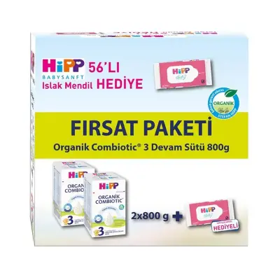 Hipp Organic Combiotic 3 Devam Sütü 2x800 gr + Islak Mendil Hediyeli Fırsat Paketi - 1