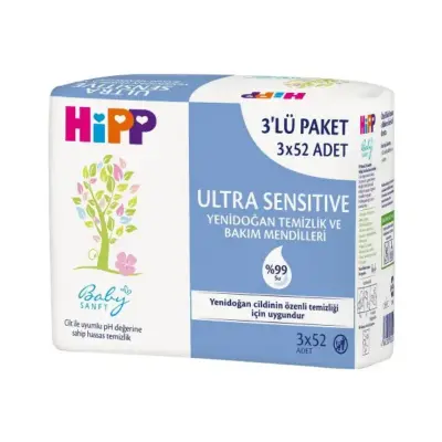 Hipp Babysanft Ultra Hassas Yeni doğan Temizlik Ve Bakım Mendili 3x52 adet - 1