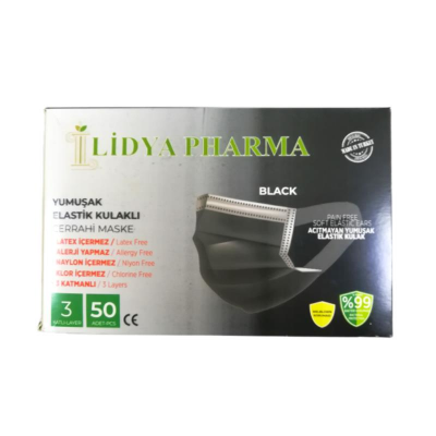 Lidya Pharma Siyah Cerrahi Yüz Maskesi 50 Adet - 1