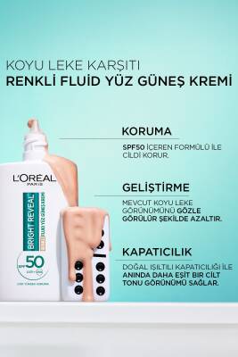 Loreal Paris Bright Reveal Spf 50+ Koyu Leke Karşıtı Renkli Fluid Güneş Kremi 50 ml - Light - 5