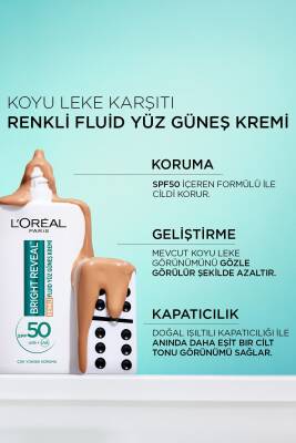Loreal Paris Bright Reveal Spf 50+ Koyu Leke Karşıtı Renkli Fluid Güneş Kremi 50 ml - Medium - 5
