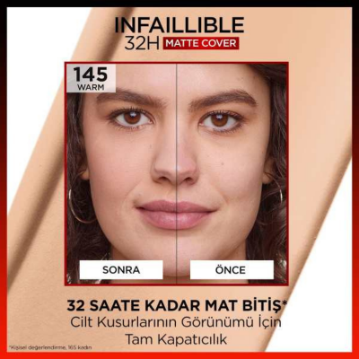 Loreal Paris Infaillible 32H Matte Cover Yüksek Kapatıcı Fondöten - 145 Warm Undertone - 7