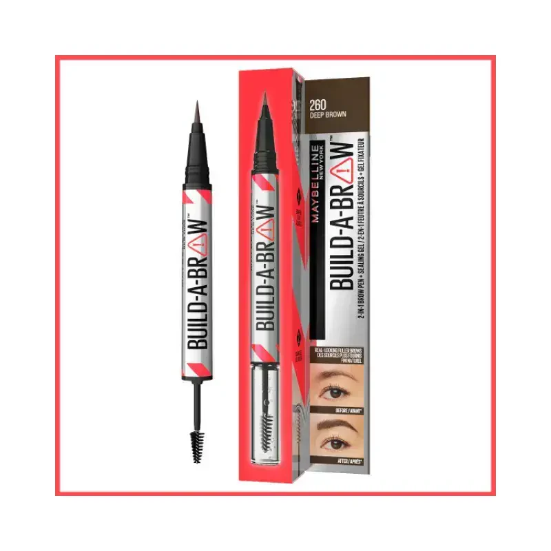 Maybelline New York Bulid A Brow 2 In 1 Brow Pen Kaş Sabitleyici Kalem & Jel - 260 Deep Brown -1