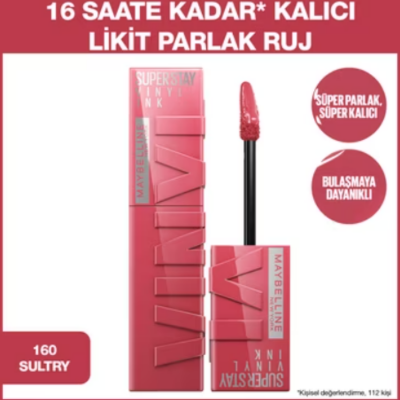 Maybelline Super Stay Vinyl Ink Likit Parlak Ruj - 160 Sultry - 2