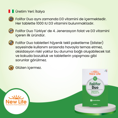 New Life Folifor Duo Vitamin D3 ve Quatrefolic 30 Tablet - 3
