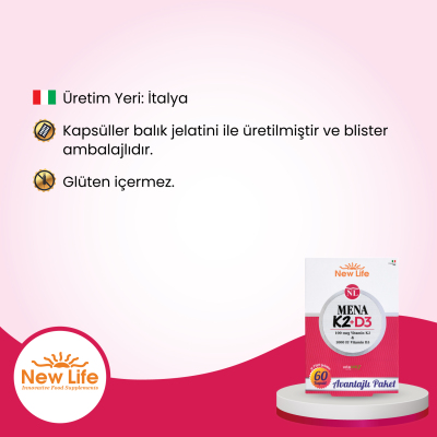 New Life Mena K2+D3 Takviye Edici Gıda 60 Kapsül - 3