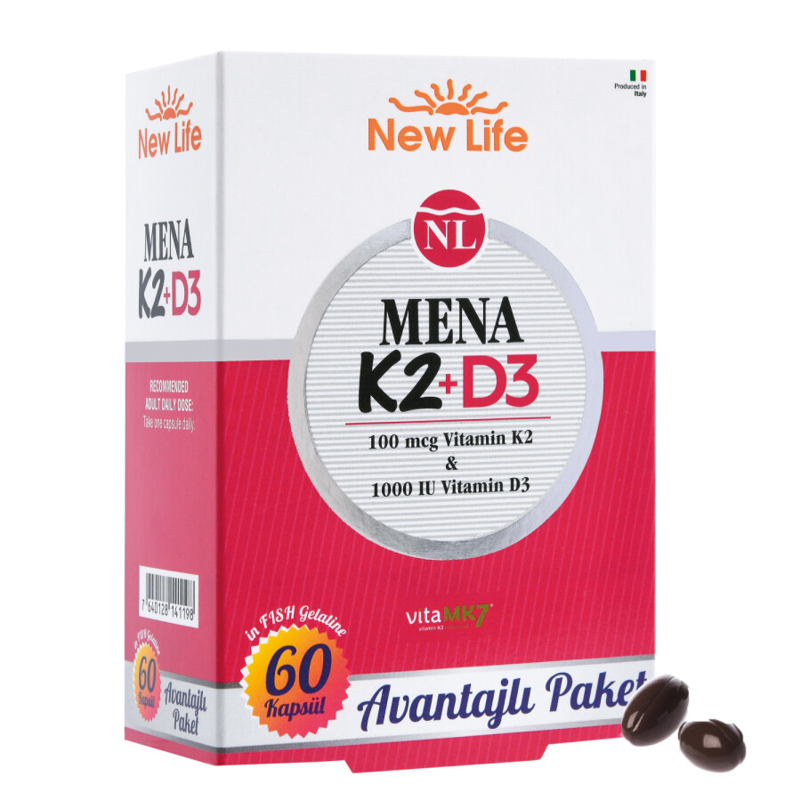 New Life Mena K2+D3 Takviye Edici Gıda 60 Kapsül -1