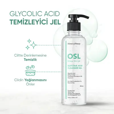 OSL Omega Skin Lab Glycolic Acid Cleanser Gel 200 ml - 2