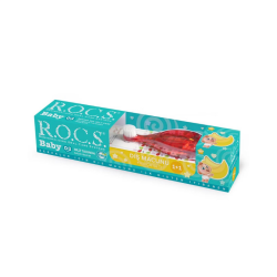 Rocs Baby 0-3 Yaş Muz Püresi Tadında Diş Macunu 45g + Diş Fırçası Seti Kırmızı - 1