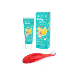 Rocs Baby 0-3 Yaş Muz Püresi Tadında Diş Macunu 45g + Diş Fırçası Seti Kırmızı - 2
