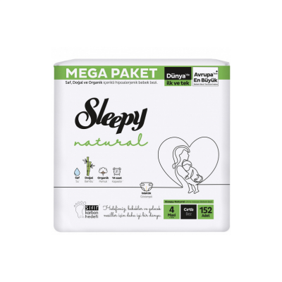 Sleepy Natural Mega Paket Cırtlı Bebek Bezi 4 Numara Maxi 152 Adet - 1