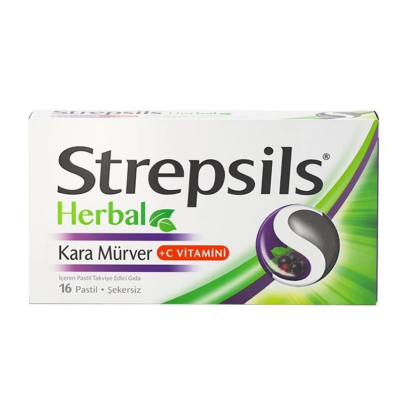 Strepsils Herbal Kara Mürver +C Vitamini İçeren Takviye Edici Gıda 16 Pastil - 1