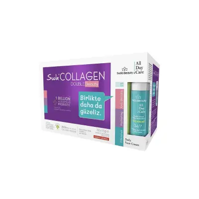 Suda Collagen Double Beauty Karpuz Aromalı Kolajen 10gx30 Şase +Suda Beauty-All Day Care Yüz Kremi 50 ml - 1