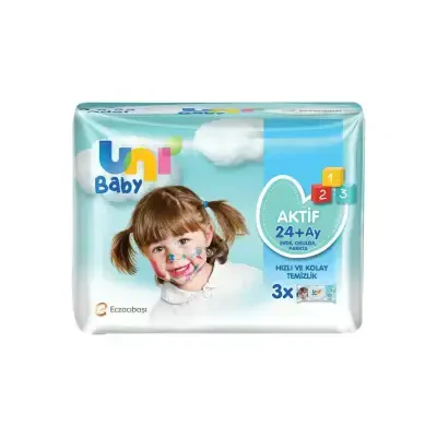 Uni Baby Aktif Islak Mendil 3'lü 156 Yaprak 24 Ay+ - Uni Baby