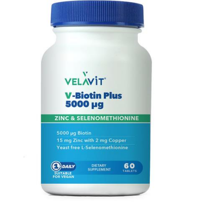 Velavit V-Biotin Plus 5000mcg Takviye Edici Gıda 60 Tablet - 1