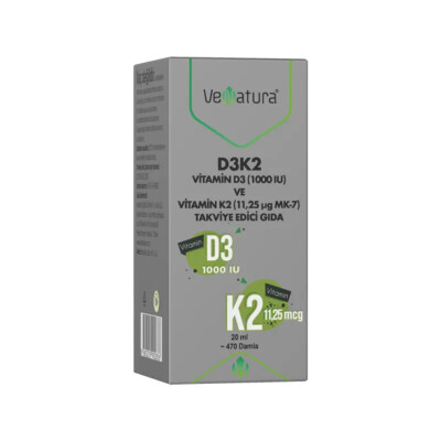 Venatura Vitamin D3 (1000 IU) ve Vitamin K2 (11,25 Ug MK-7) 20 ml - 1