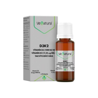 Venatura Vitamin D3 (1000 IU) ve Vitamin K2 (11,25 Ug MK-7) 20 ml - 1