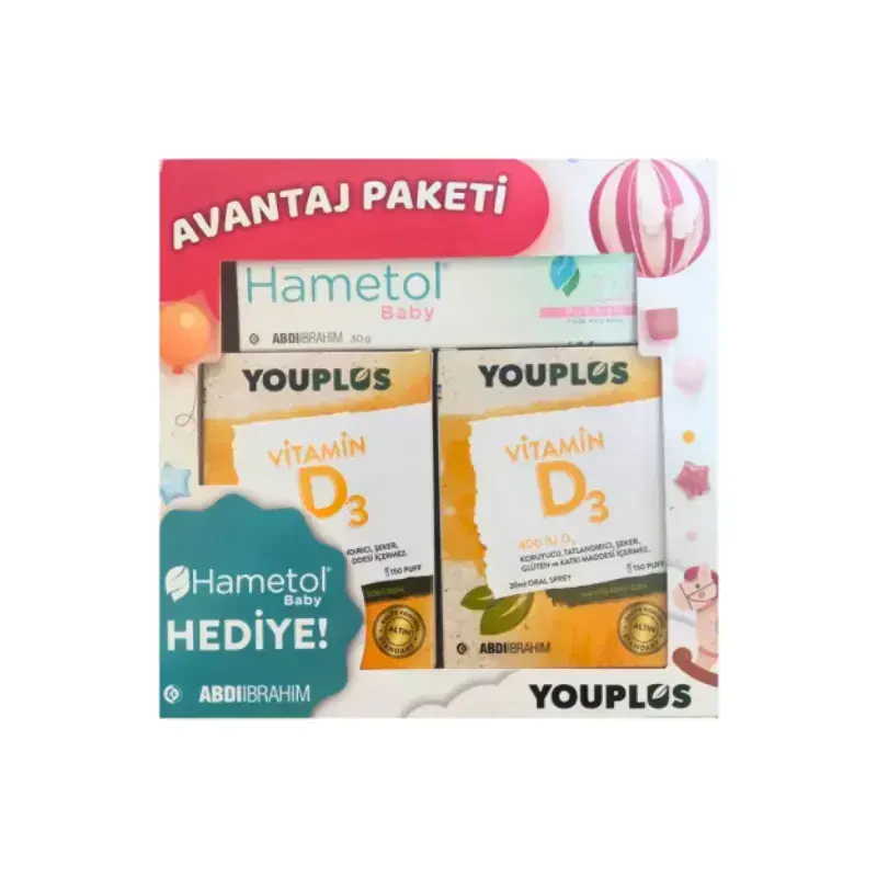 Youplus Vitamin D3 400 IU Oral Sprey 20 ml x2 + Hametol Baby Pişik Kremi 30 g Avantajlı Paket -1