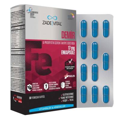 Zade Vital Demir ve Prebiyotik İçerikli Takviye Edici Gıda 30 Kapsül - 2